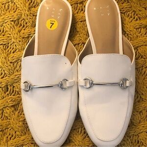 a new day White Mules with Silver Horsebit Detail